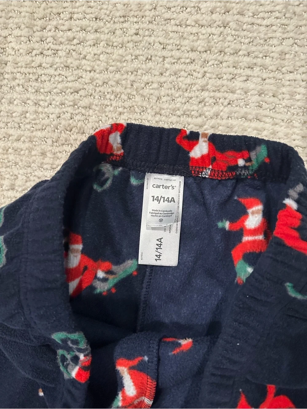Carter's Navy Pajama Pants with Red Santa Print